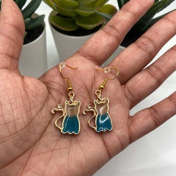 Halloween Blue Cat Drop Earrings - Picture 6 of 7